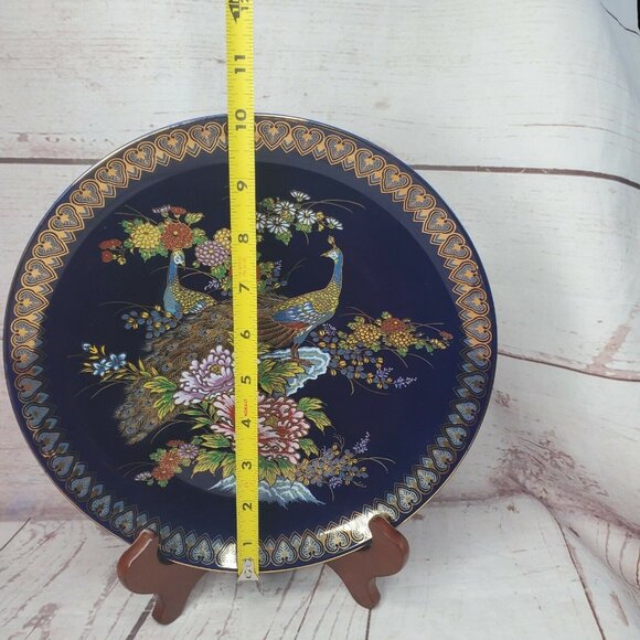 10 1/2" MCI Japan Vintage Japanese Peacock Plate Blue With Gold Trim Border  - Picture 9 of 12